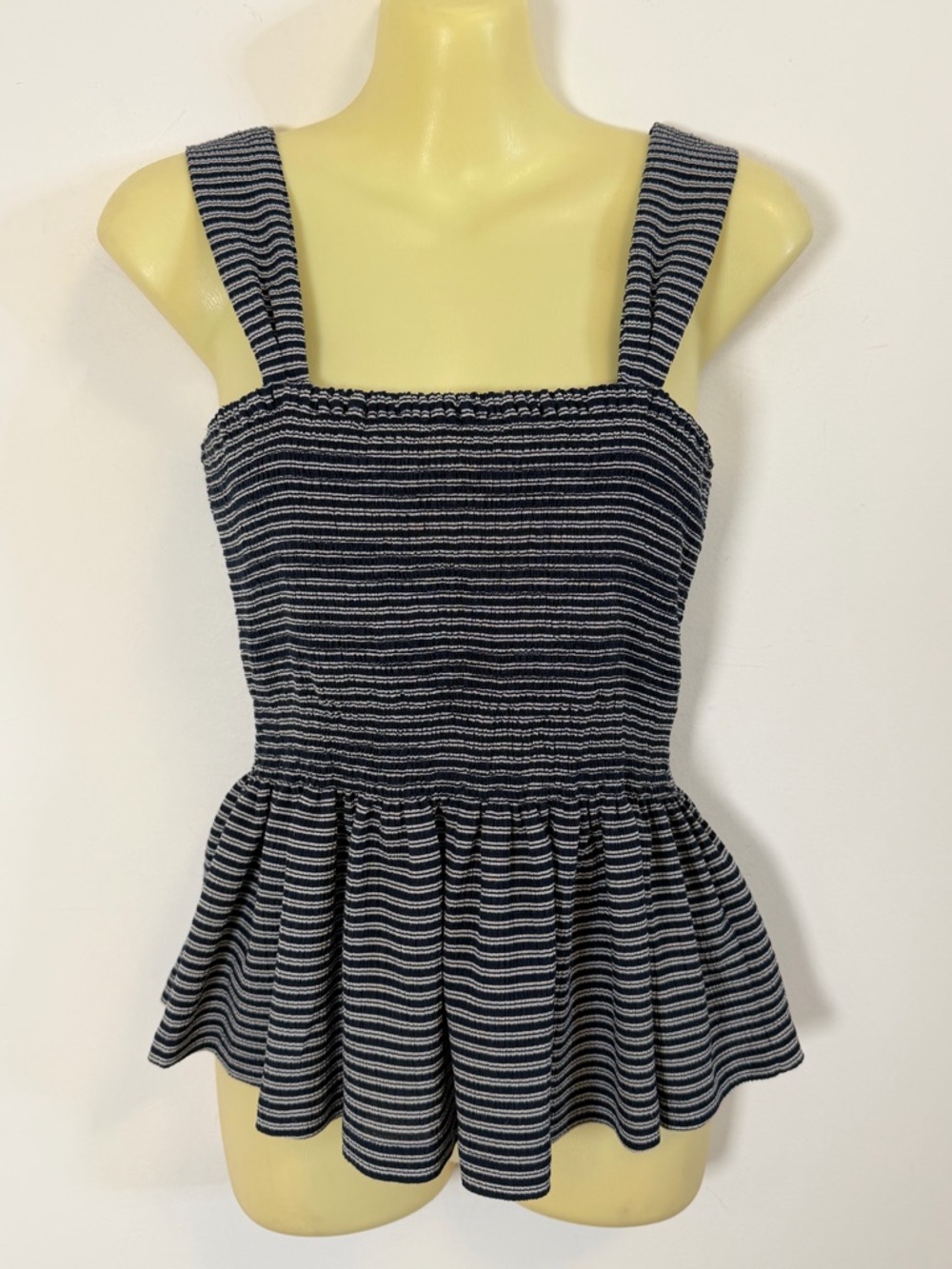Madewell Texture and Thread Striped Navy and White Peplum Tank